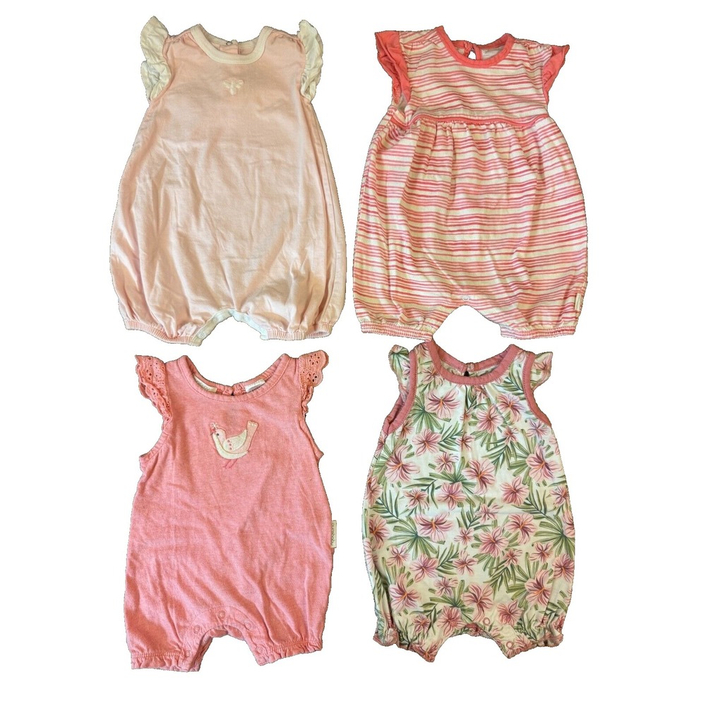 Burt's Bees Baby Girl Clothes Lot 0/3 Months Bundle Summer Rompers Outfits Lot